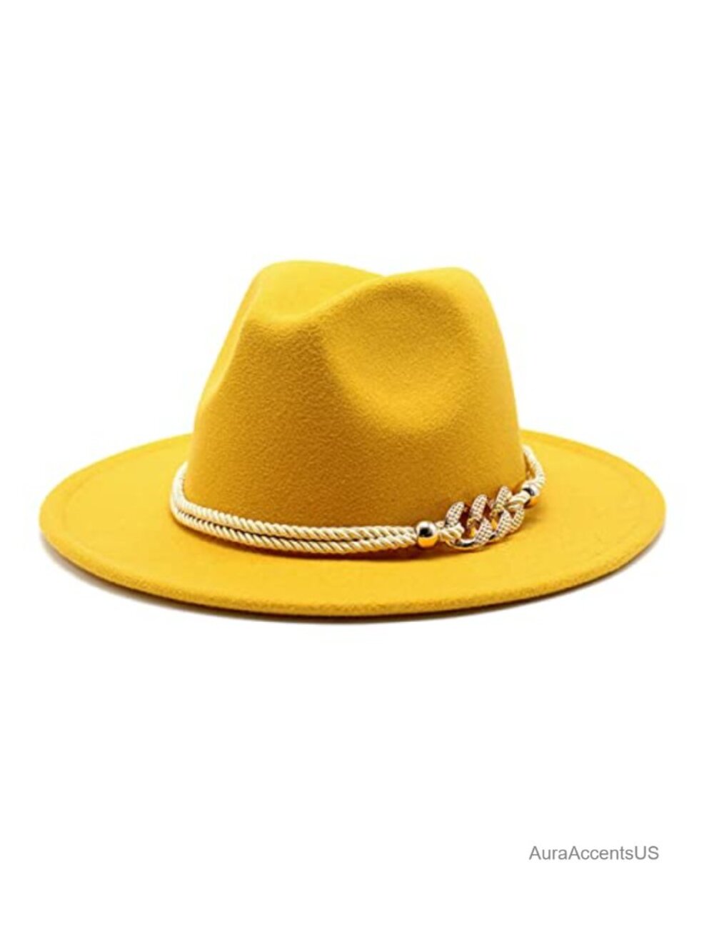 Wide Brim Felt Fedora Panama Hat with Ring Belt Adjustable